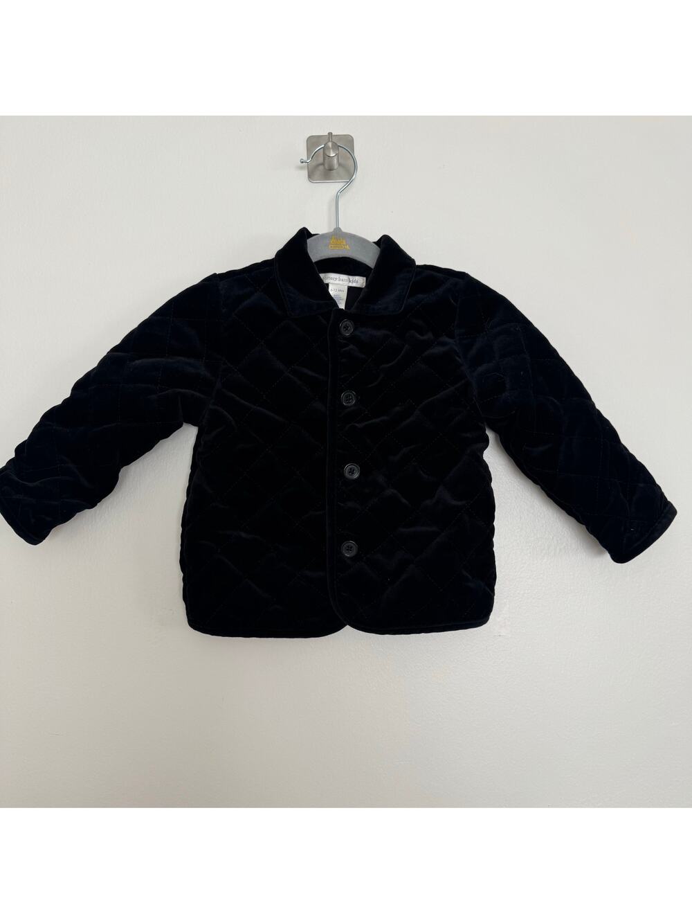 Pottery Barn Kids Quilted, Velvet-Like Button Up Jacket in Black